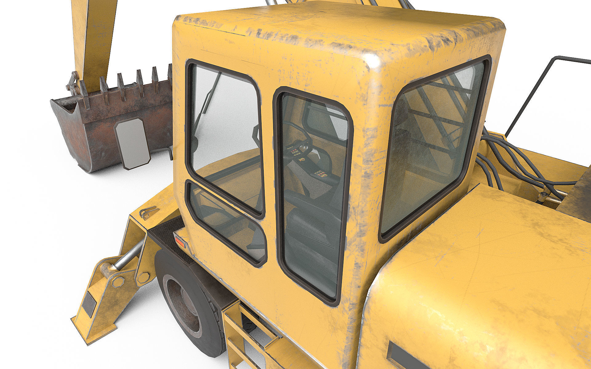 Wheeled Excavator Low-poly 3D model_8