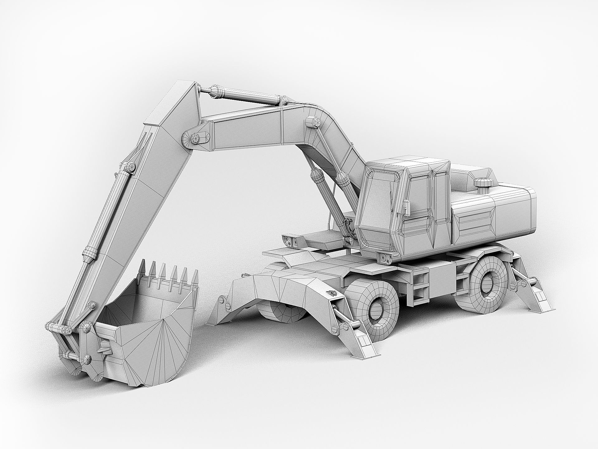 Wheeled Excavator Low-poly 3D model_10