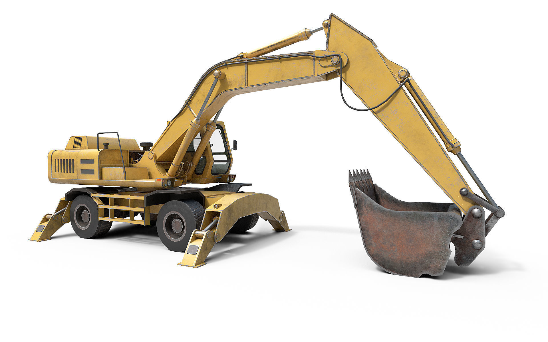 Wheeled Excavator Low-poly 3D model_6