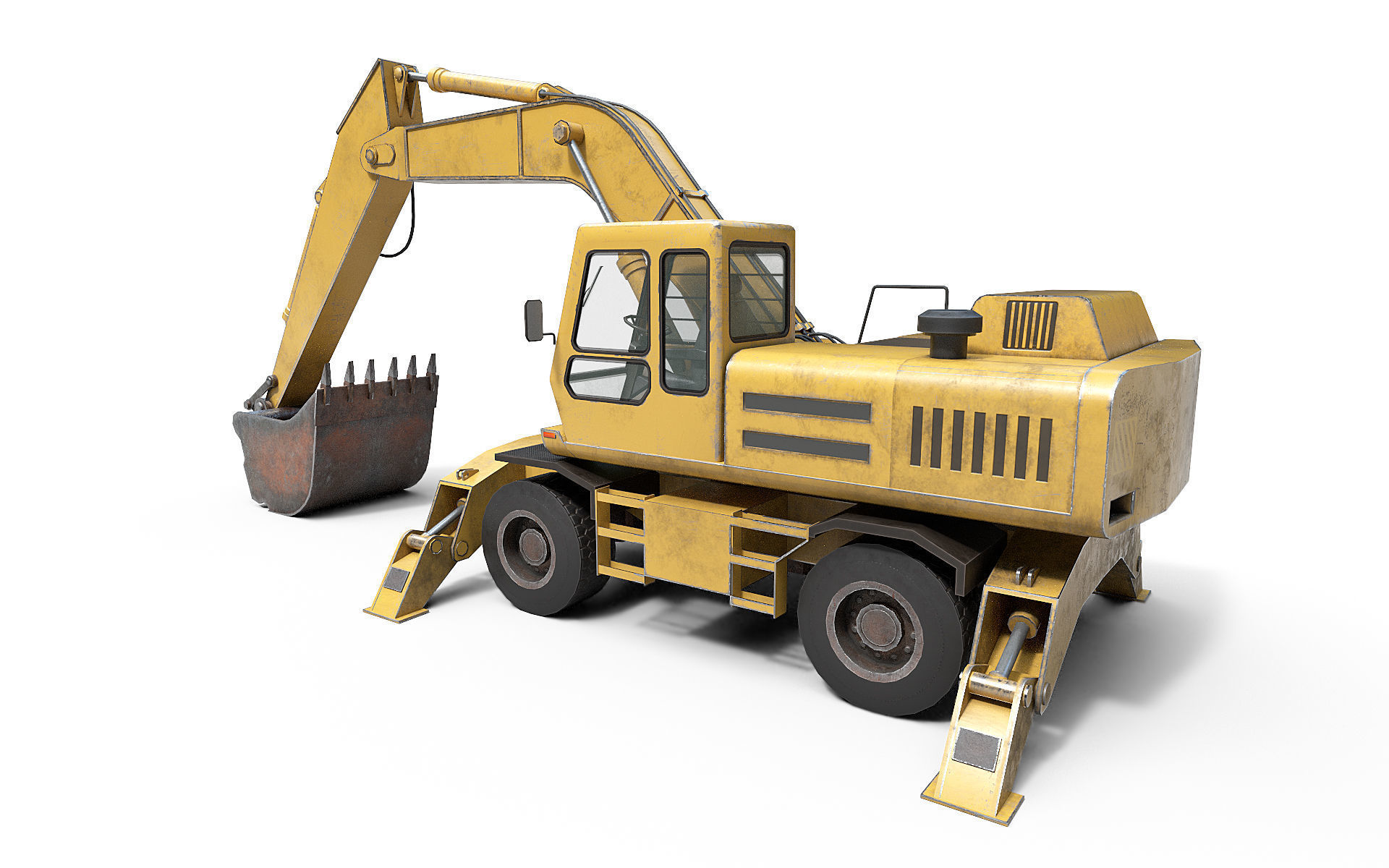 Wheeled Excavator Low-poly 3D model_2