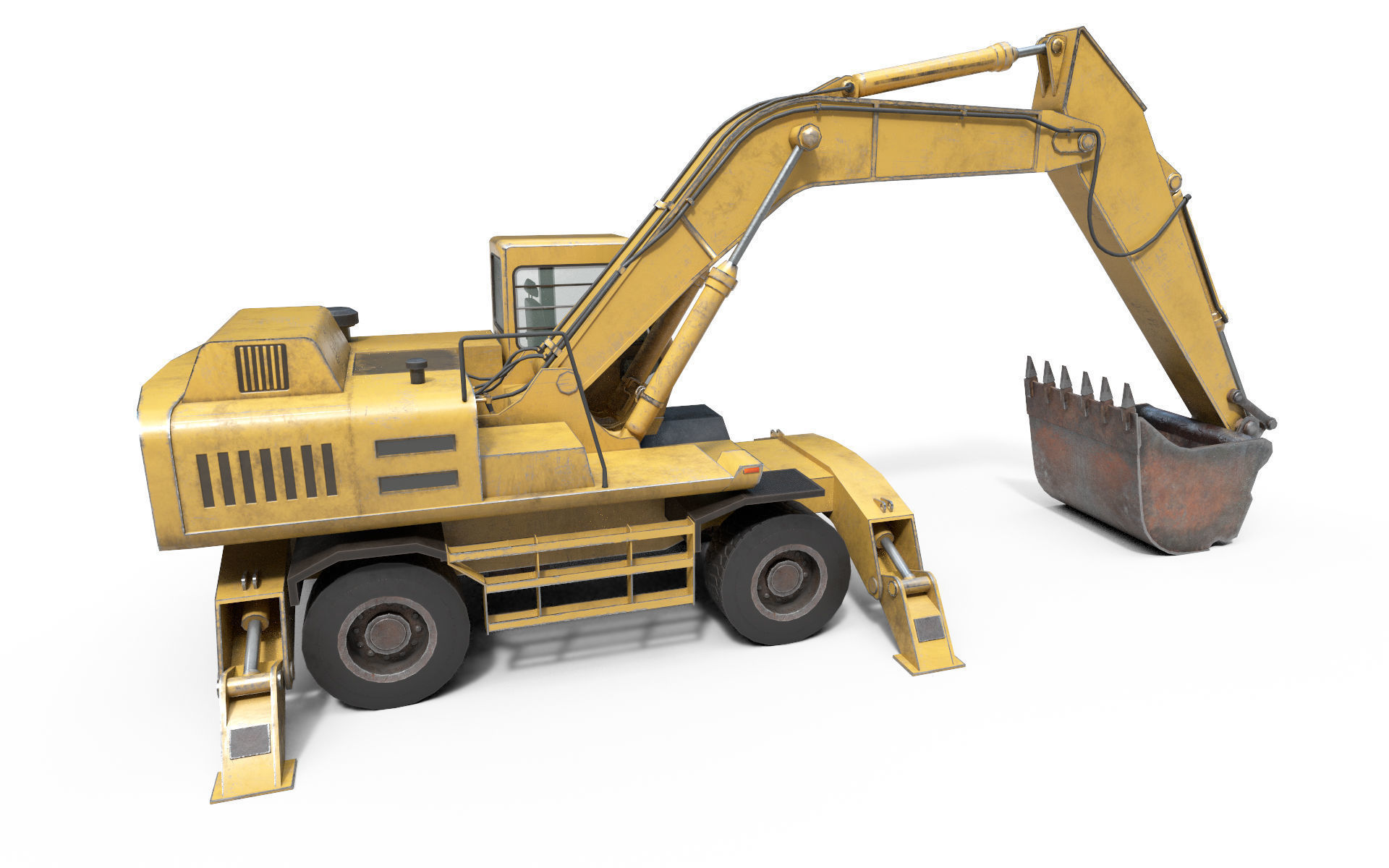 Wheeled Excavator Low-poly 3D model_5