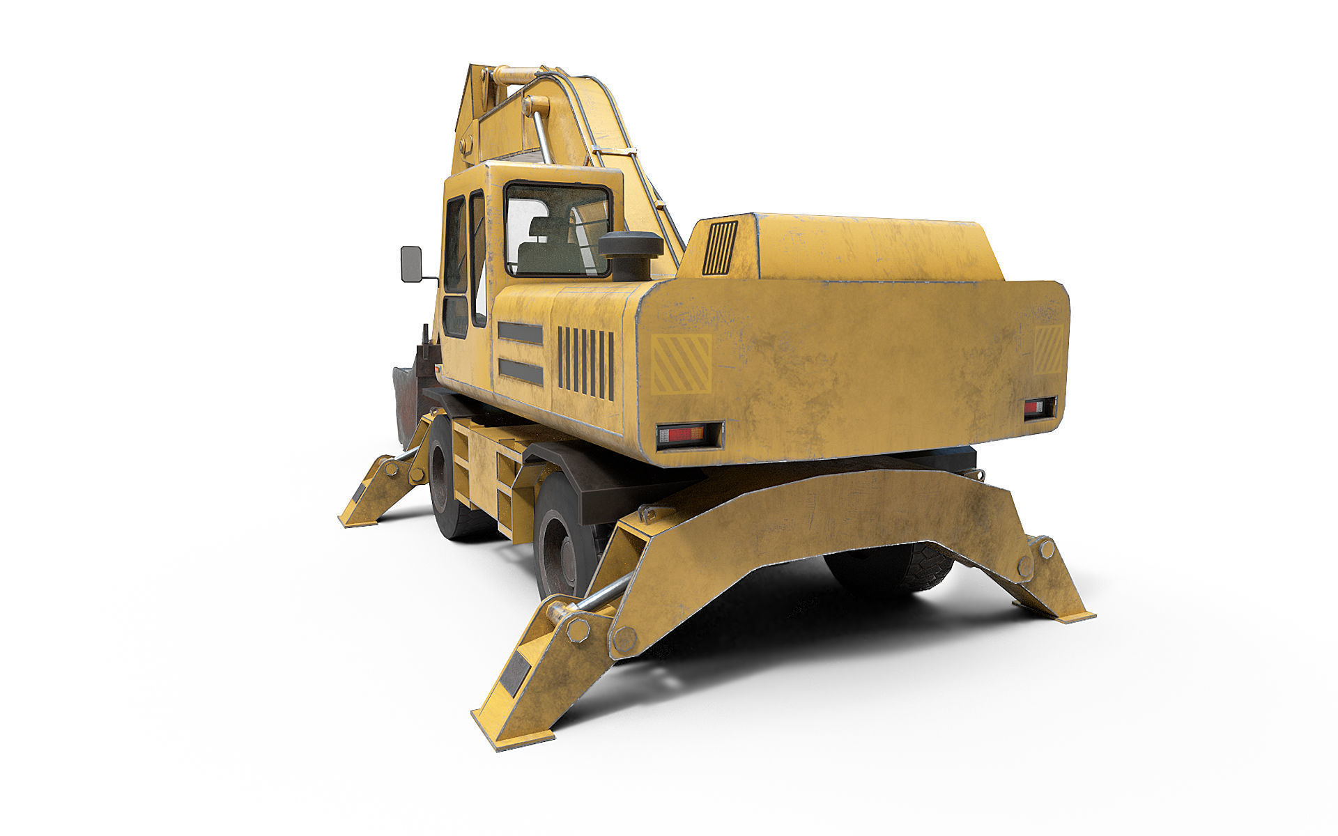 Wheeled Excavator Low-poly 3D model_3