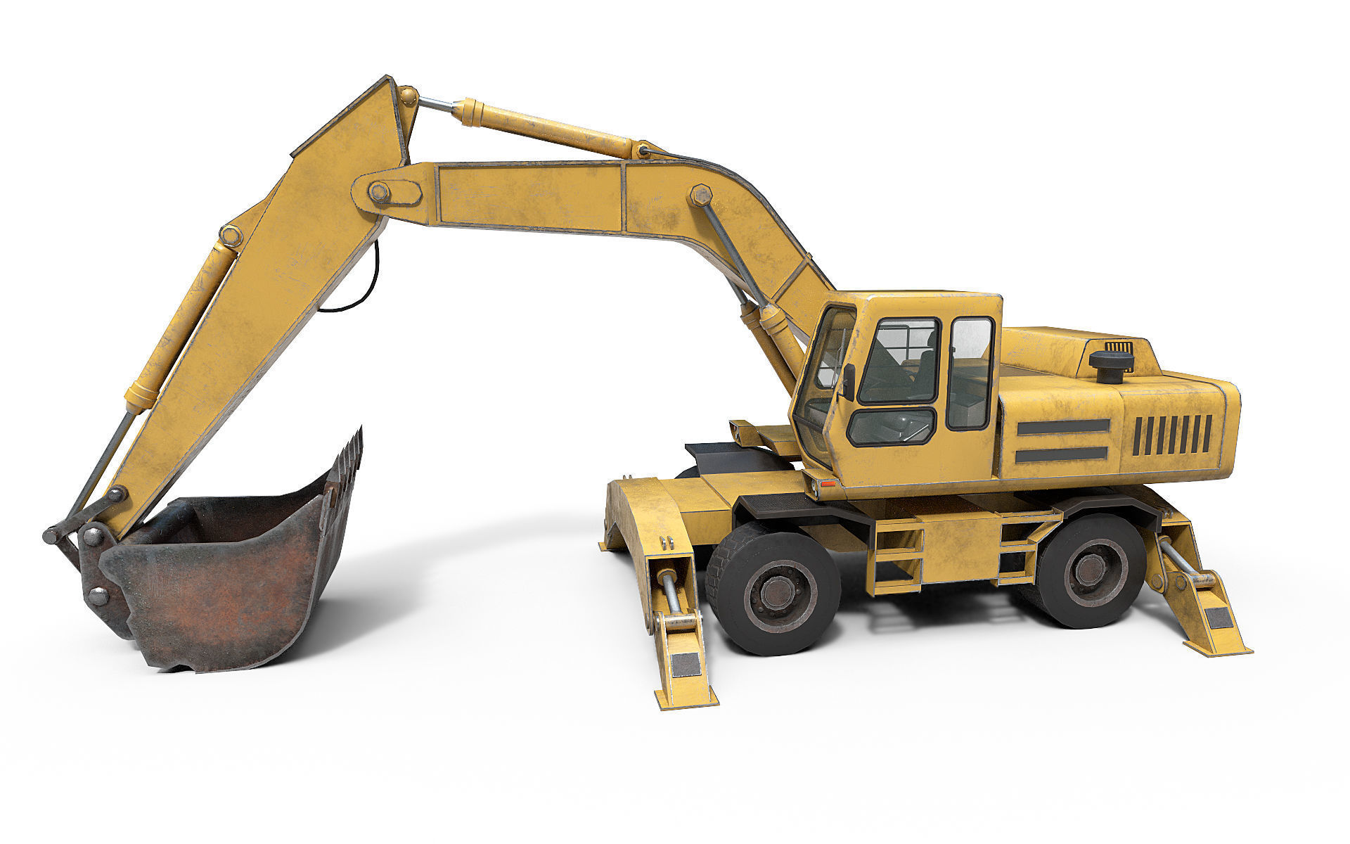 Wheeled Excavator Low-poly 3D model_1