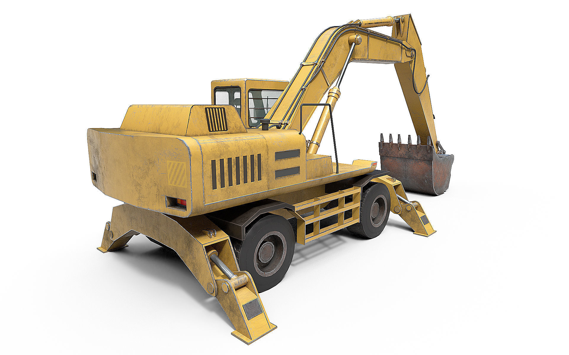 Wheeled Excavator Low-poly 3D model_4