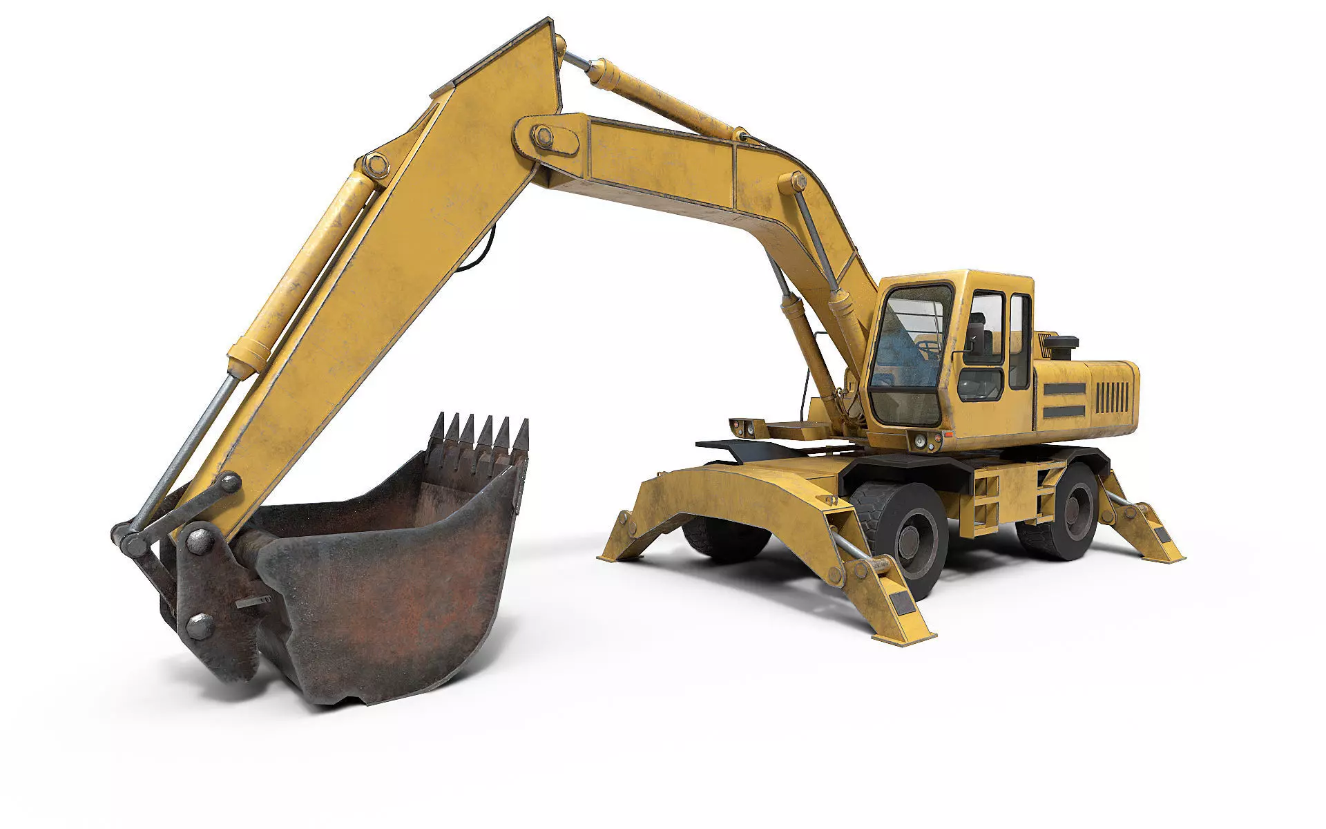 Wheeled Excavator Low-poly 3D model_0