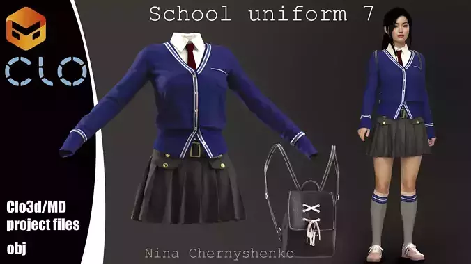 School uniform 7 - Marvelous Designer project and OBJ