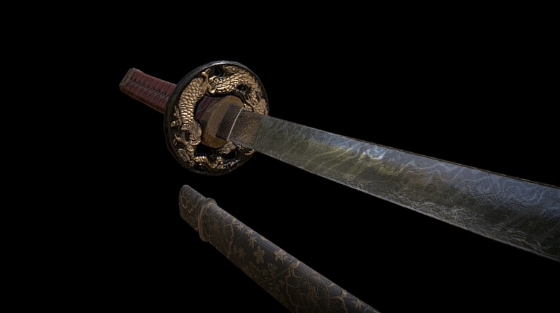 Damascus Steel Katana 3D model_5