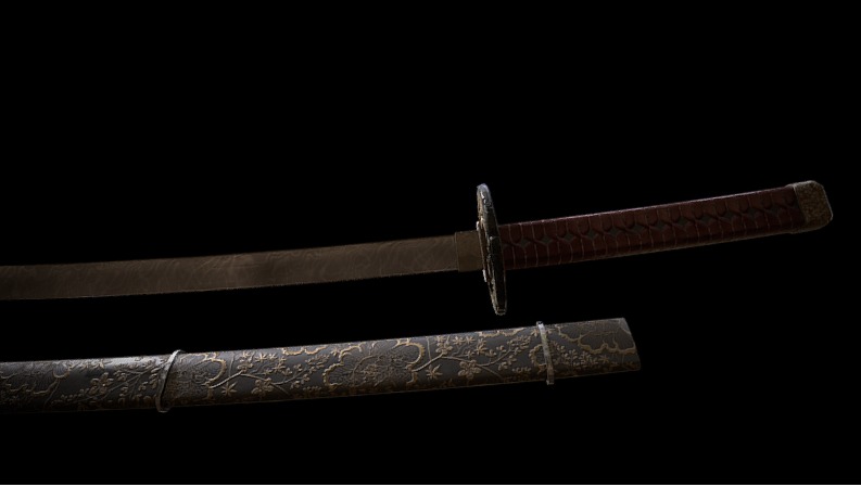Damascus Steel Katana 3D model_2