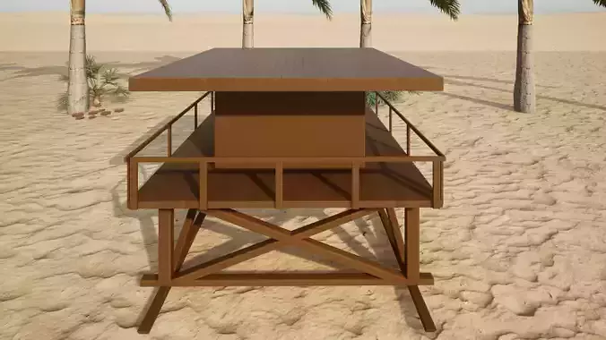 Lifeguard Tower 3d Model Animation on beach