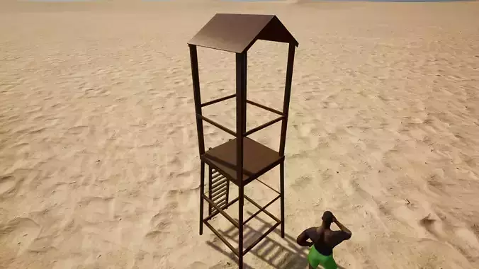 Lifeguard Chair 3d Model Animation on beach