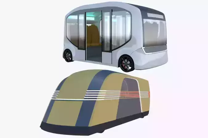 Shuttle minibus and Tesla Robovan 3D Model Collection