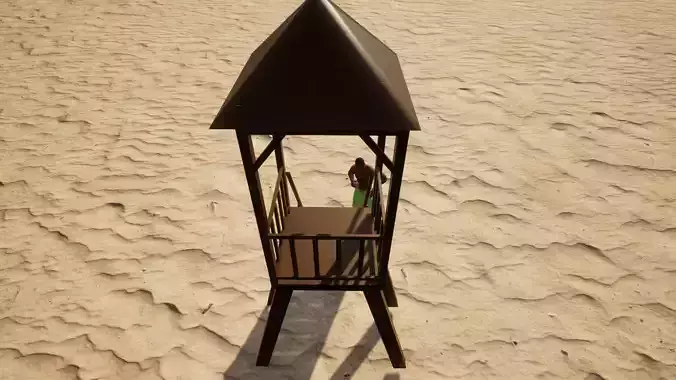 Lifeguard Chair 3d Model Animation on beach