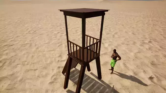 Lifeguard Tower 3d Model Animation on beach