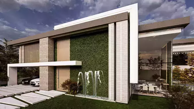Modern Biophilic Villa Design Interior and Exterior Design Low-poly 3D model