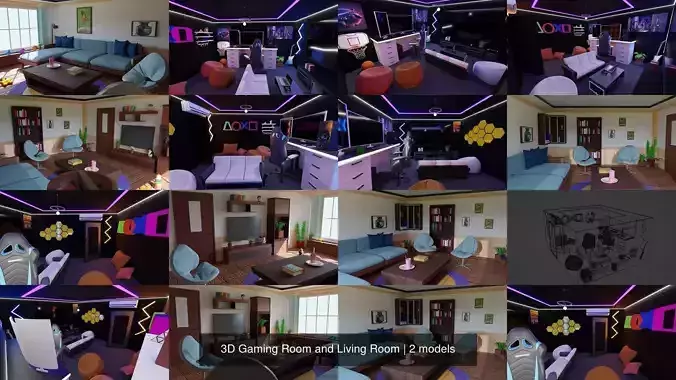 3D Gaming Room and Living Room