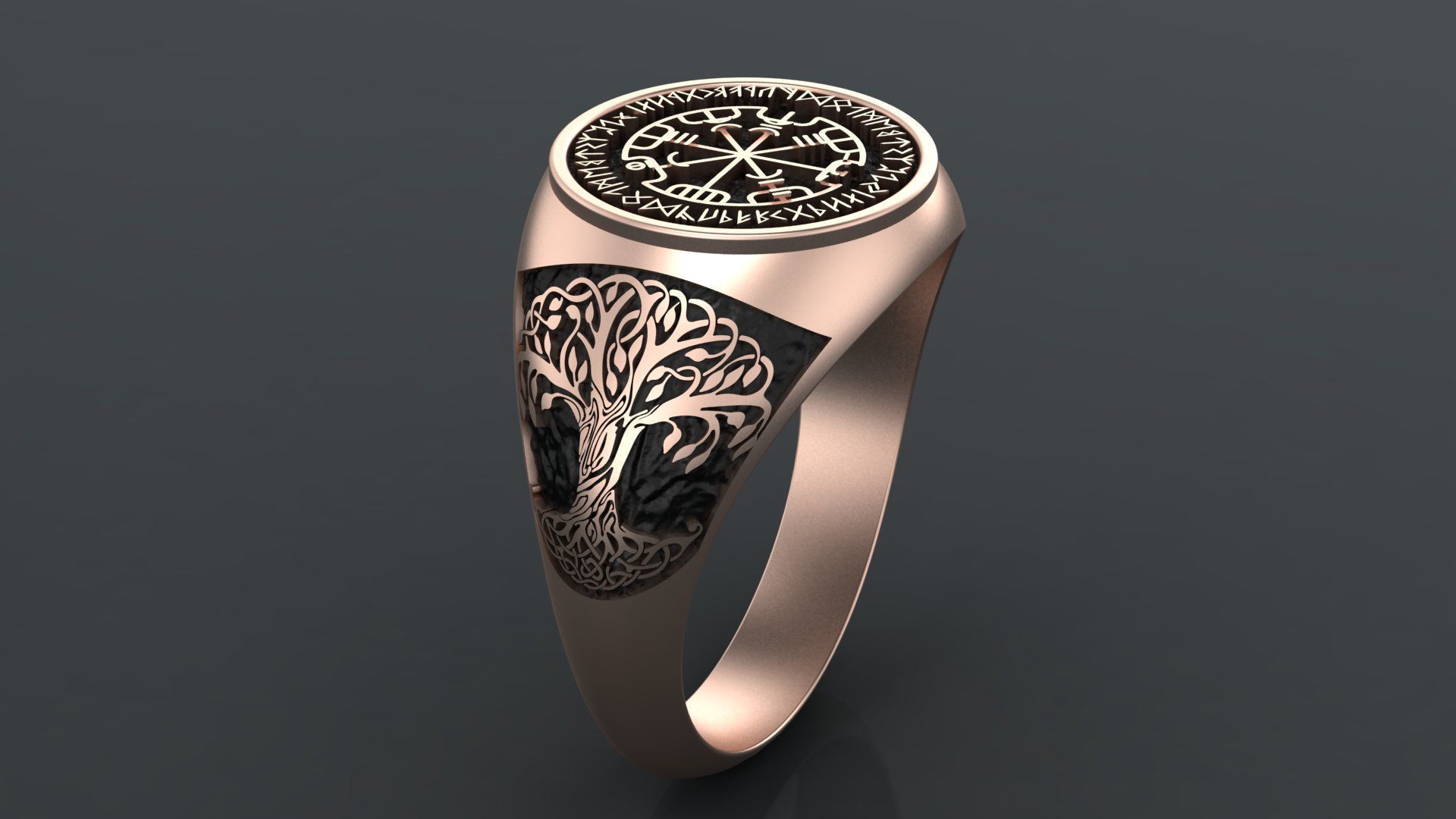 Men ring with the ancient symbols RUNES cnc model or 3D print model_9