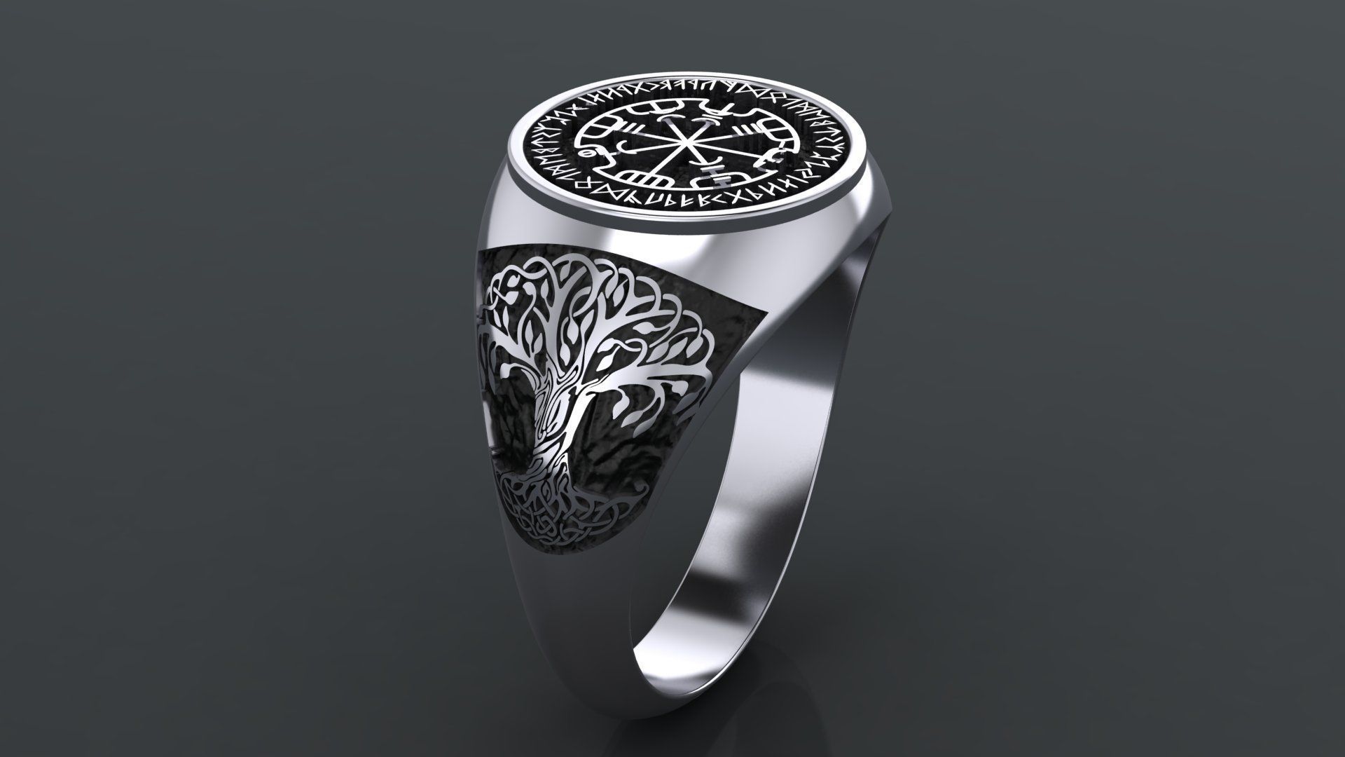 Men ring with the ancient symbols RUNES cnc model or 3D print model_12