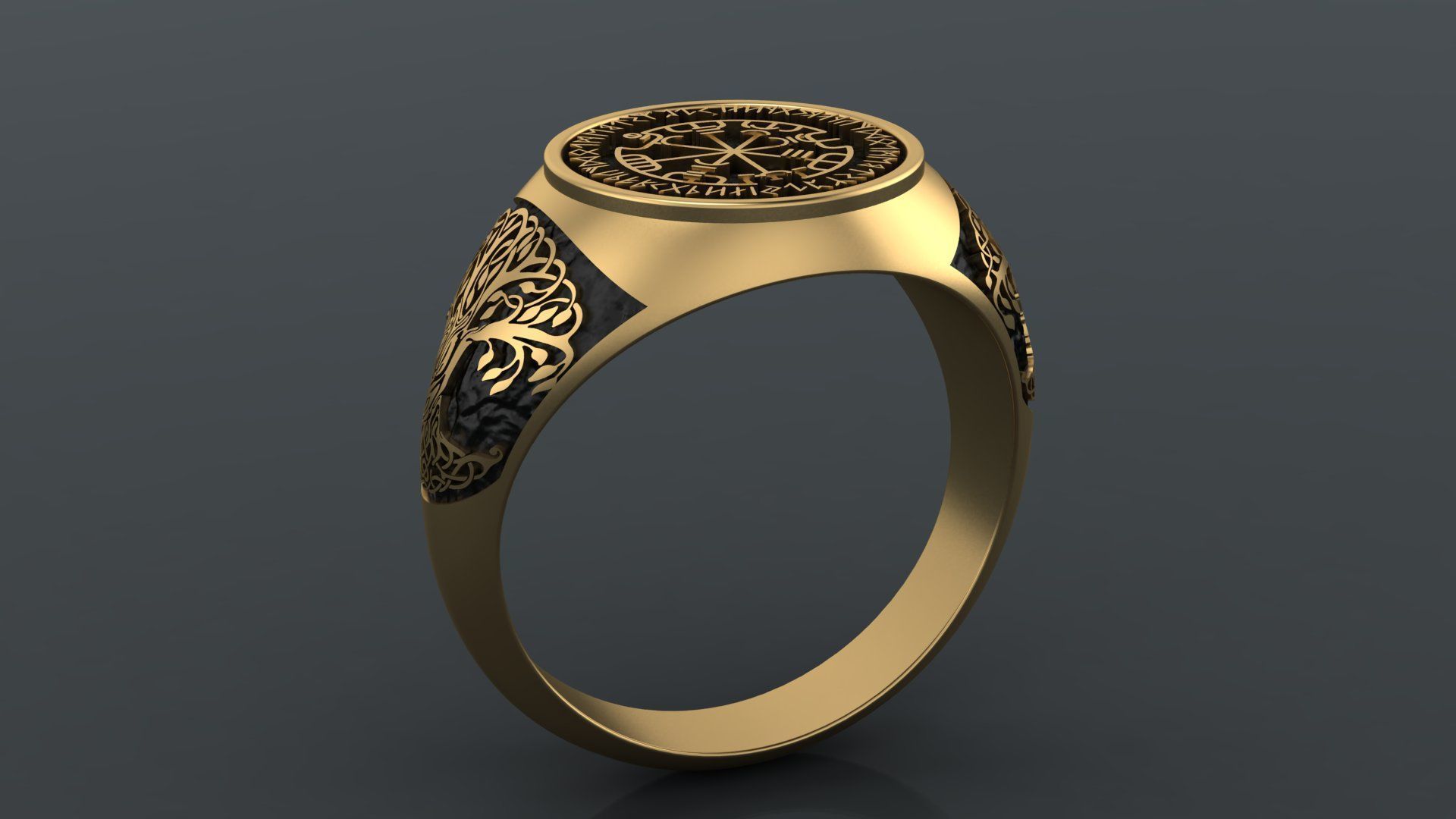 Men ring with the ancient symbols RUNES cnc model or 3D print model_1