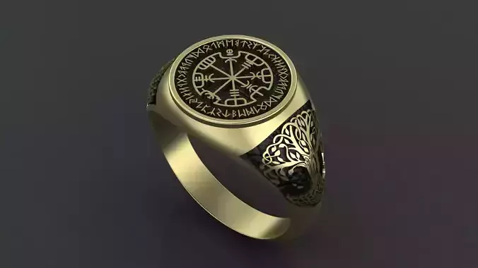 Men ring with the ancient symbols RUNES cnc model or