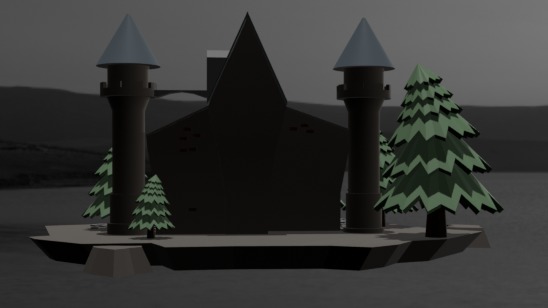 Stylized medieval Castle with Snowy Pines Low Ply 3d Model Low-poly 3D model_2