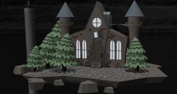 Stylized medieval Castle with Snowy Pines Low Ply 3d Model Low-poly 3D model_1