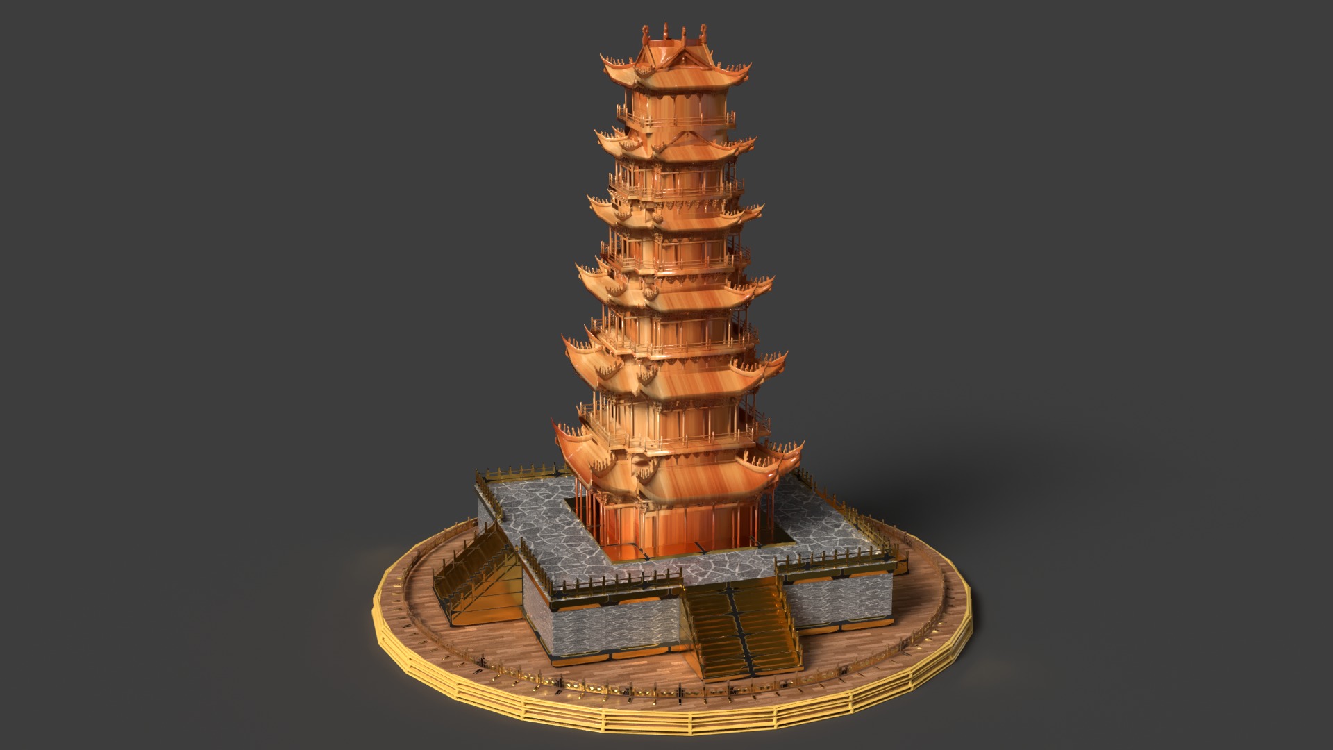 Chinese ancient tower  3D model_2