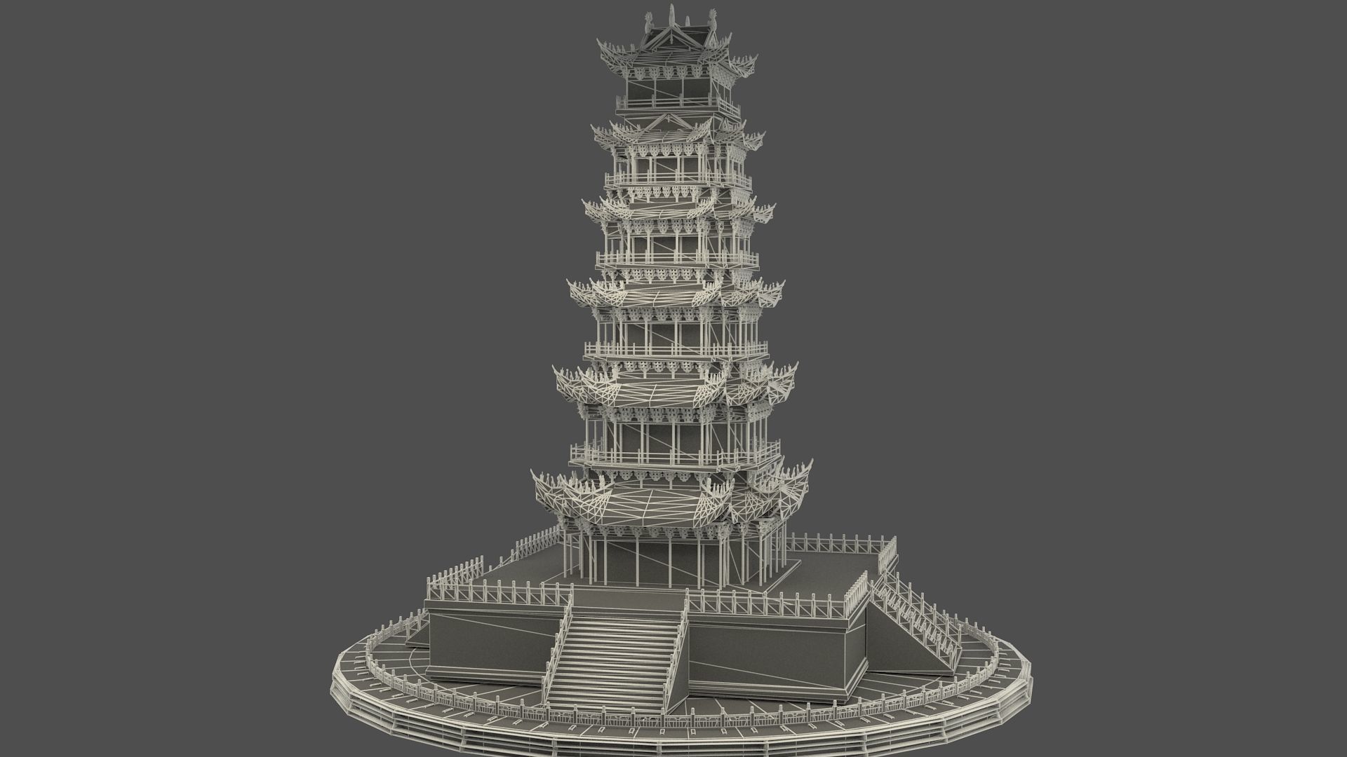 Chinese ancient tower  3D model_7