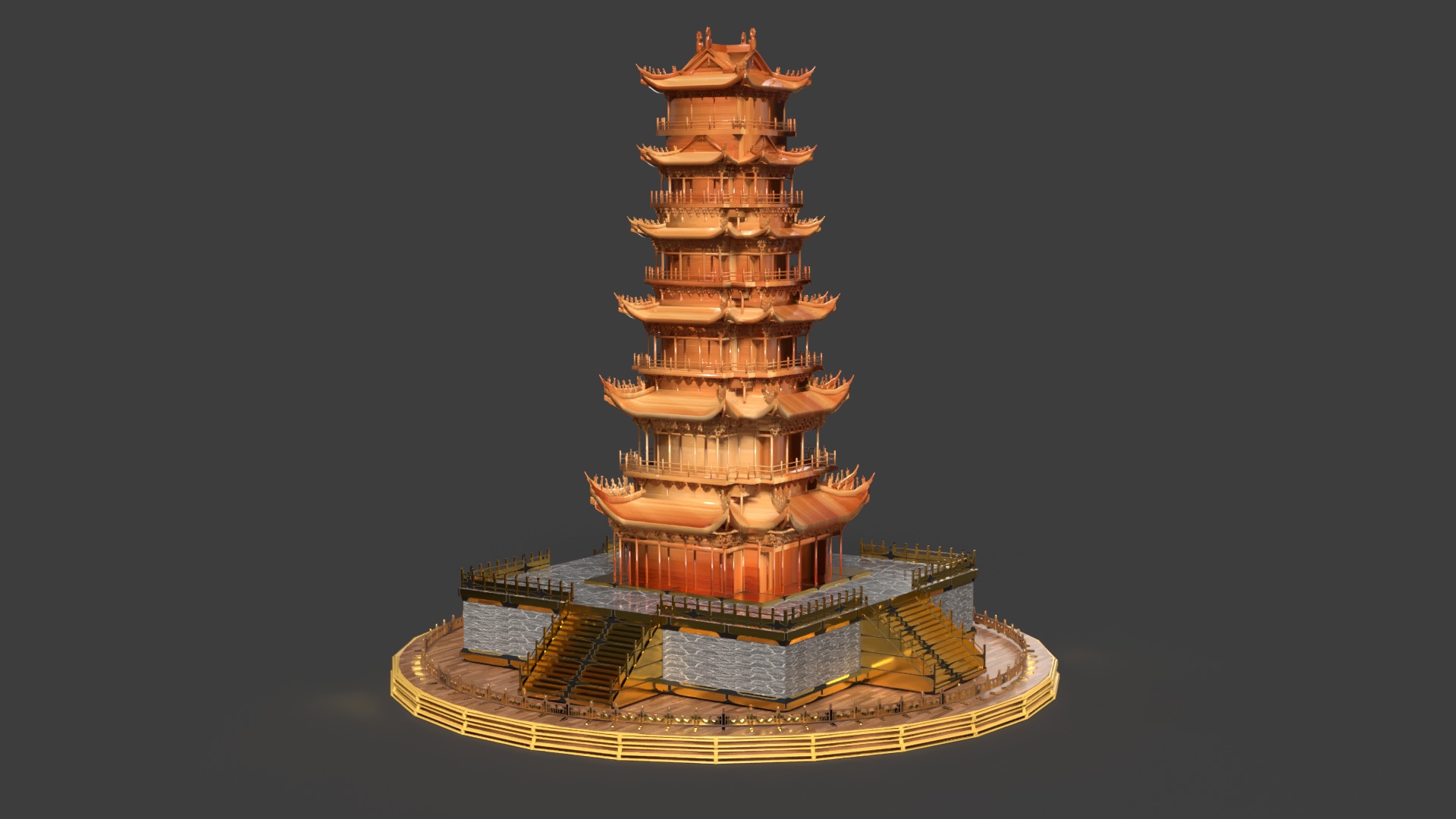 Chinese ancient tower  3D model_3