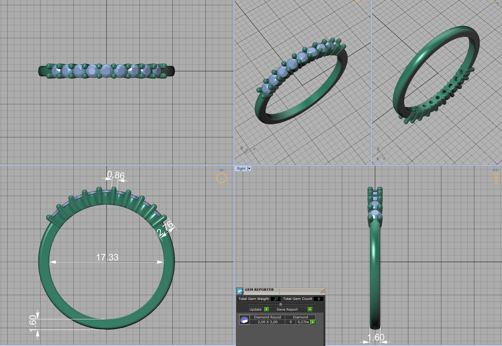 2mm 9 gems DIAMONDS ANNIVERSARY RING 3dmodel 3D print model_5