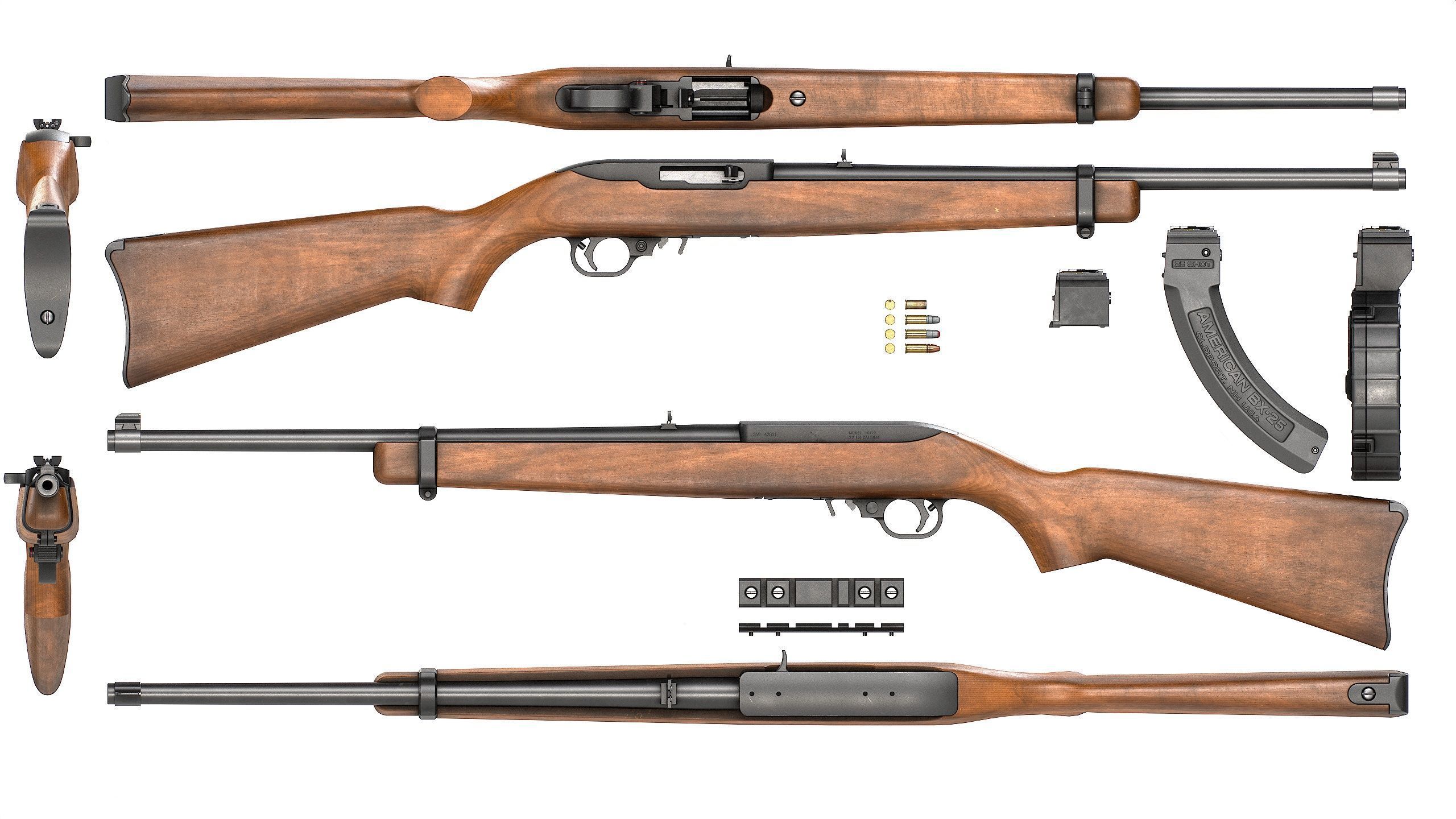 PBR Ruger 10 22 Carbine Rifle Low-poly 3D model_13