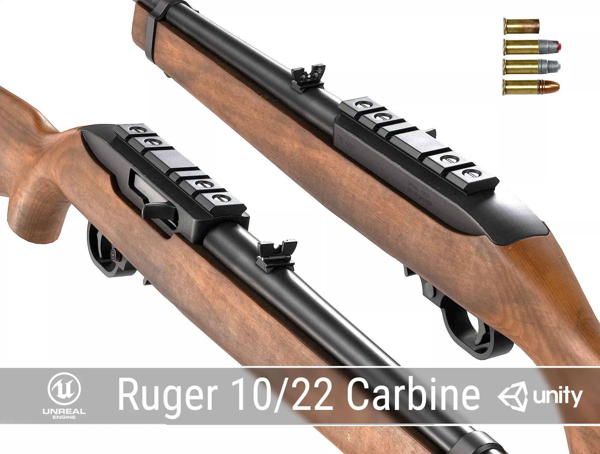 PBR Ruger 10 22 Carbine Rifle Low-poly 3D model_0