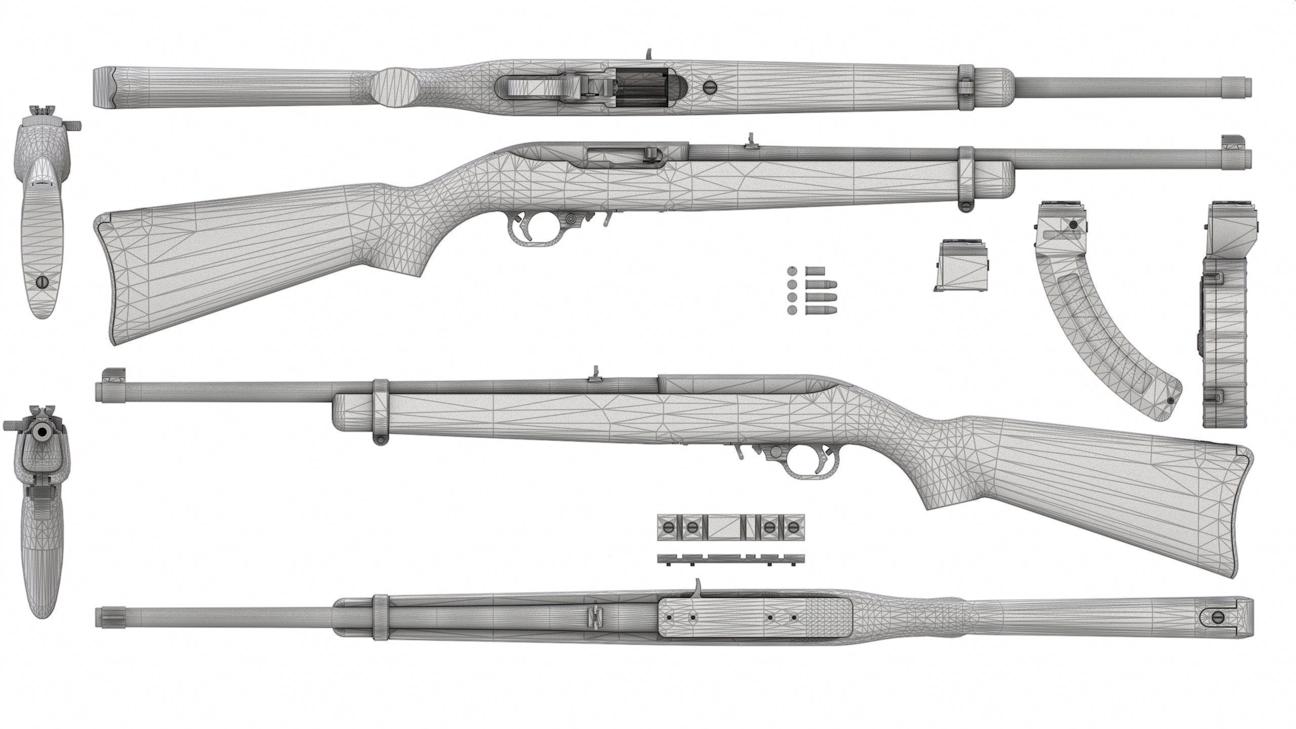 PBR Ruger 10 22 Carbine Rifle Low-poly 3D model_14