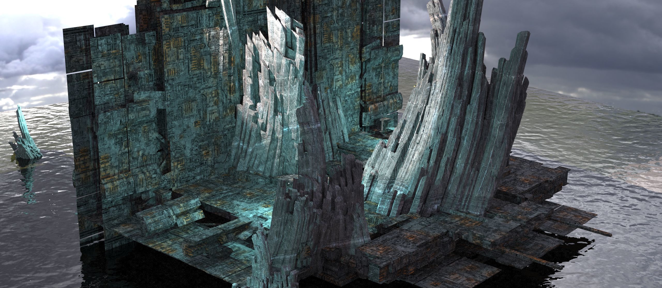 Sci fi Light gravity training arena wall 3D model_1