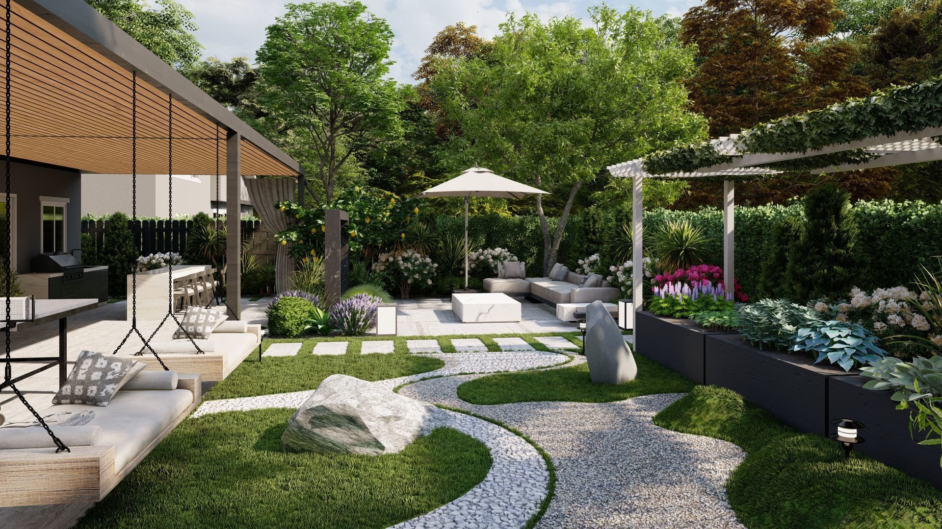 3D Exterior Scene 3D model design garden and landscape 3D model_2