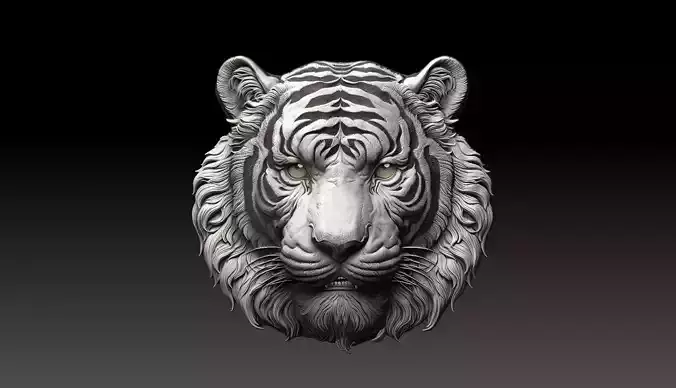 Tiger head bas relief model 3D print model