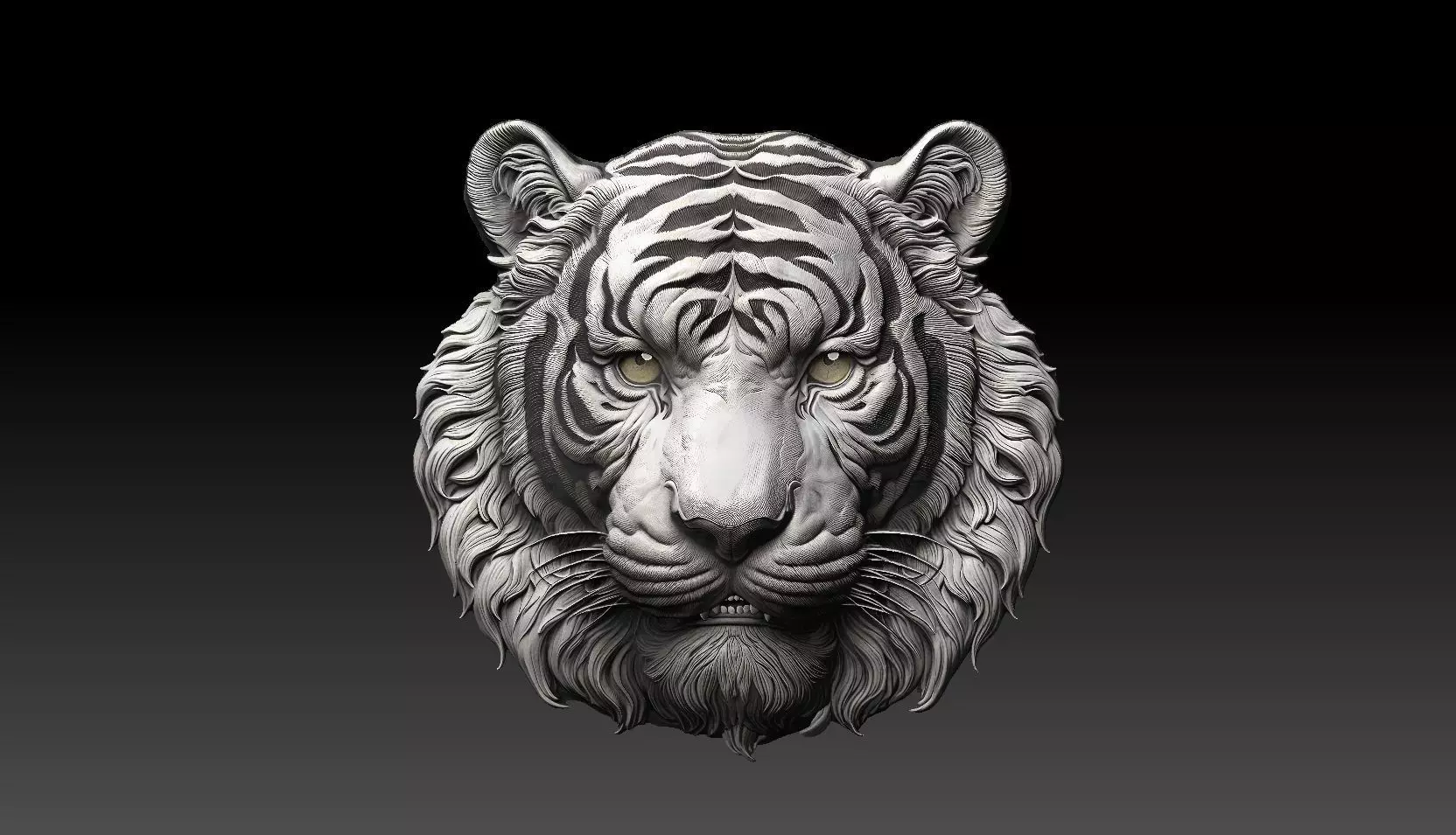 Tiger head bas relief model 3D print model_0