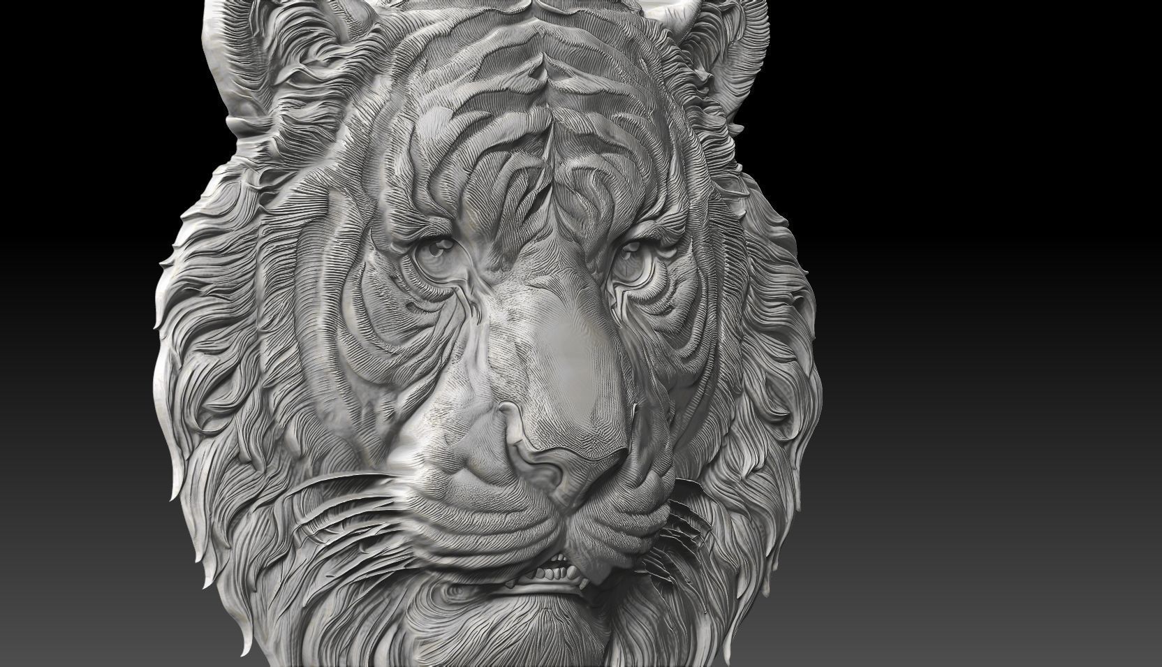 Tiger head bas relief model 3D print model_4