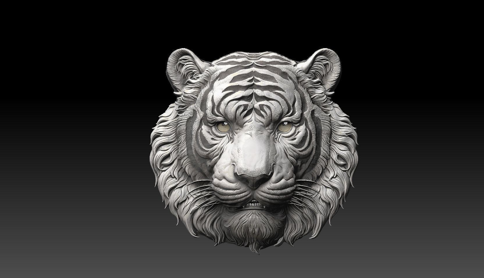 Tiger head bas relief model 3D print model_2