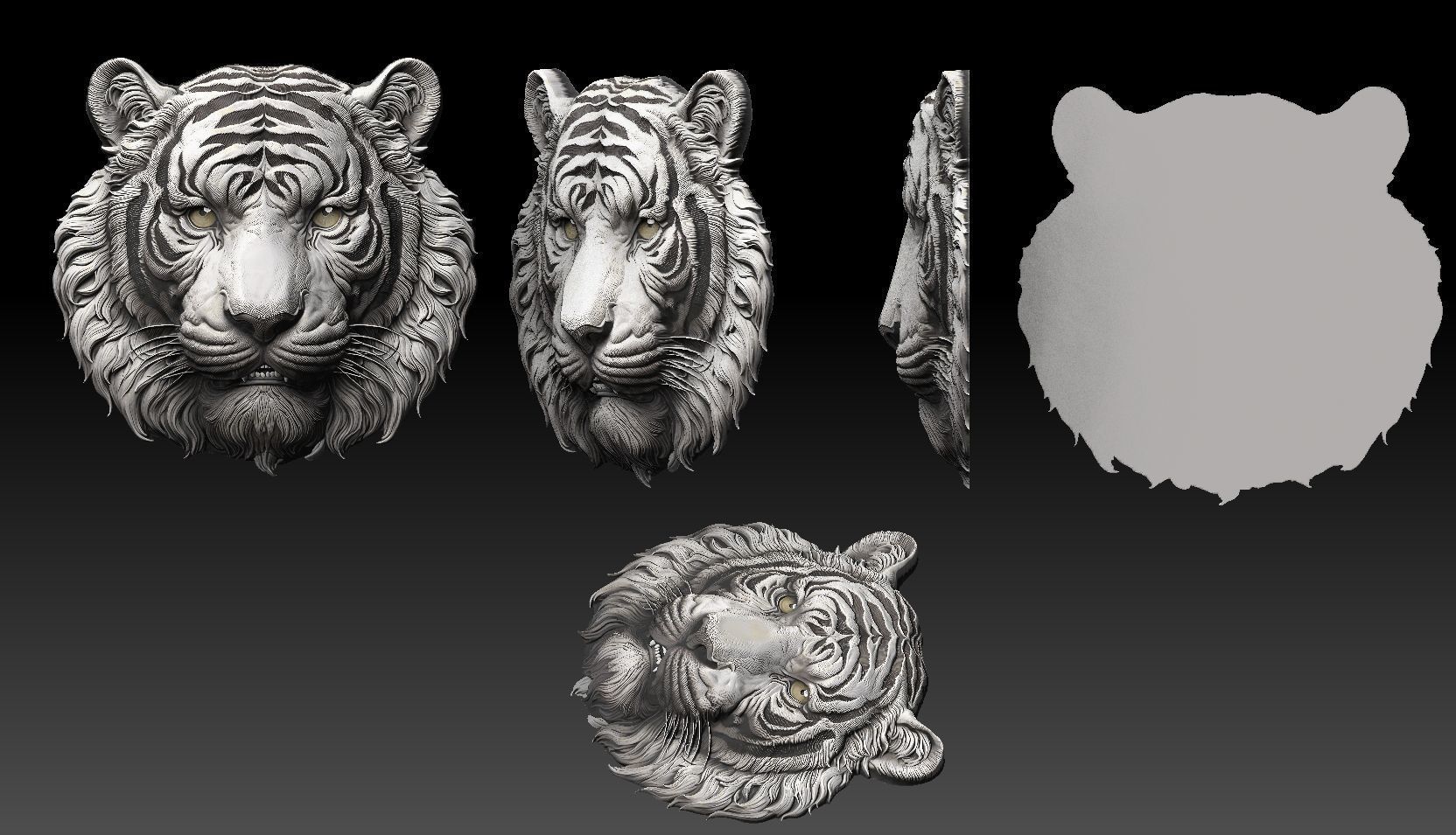 Tiger head bas relief model 3D print model_1