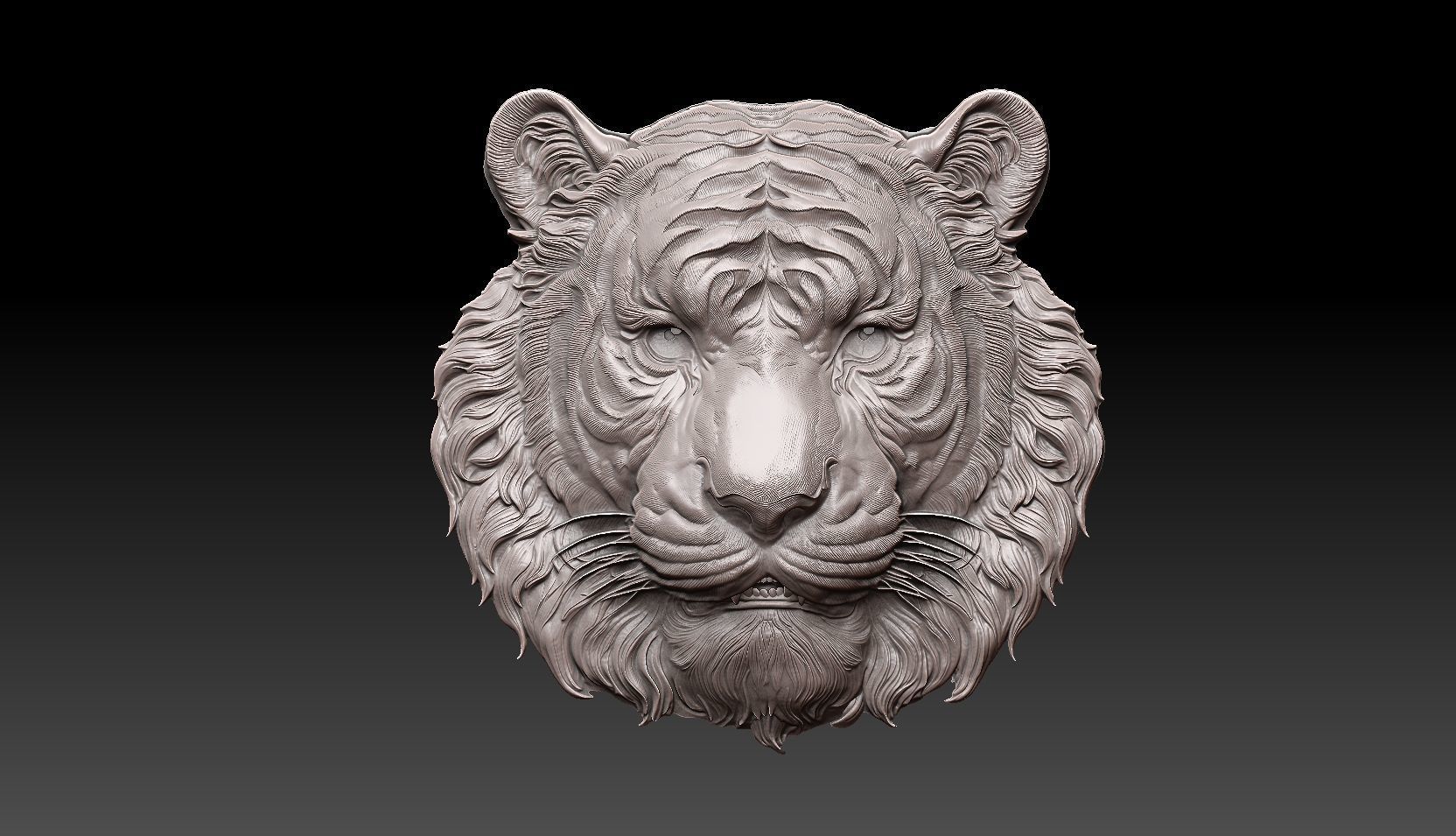 Tiger head bas relief model 3D print model_3