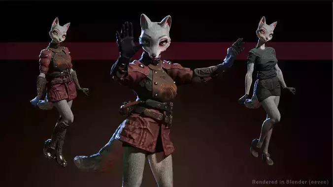 Wolf girl Low-poly 3D model