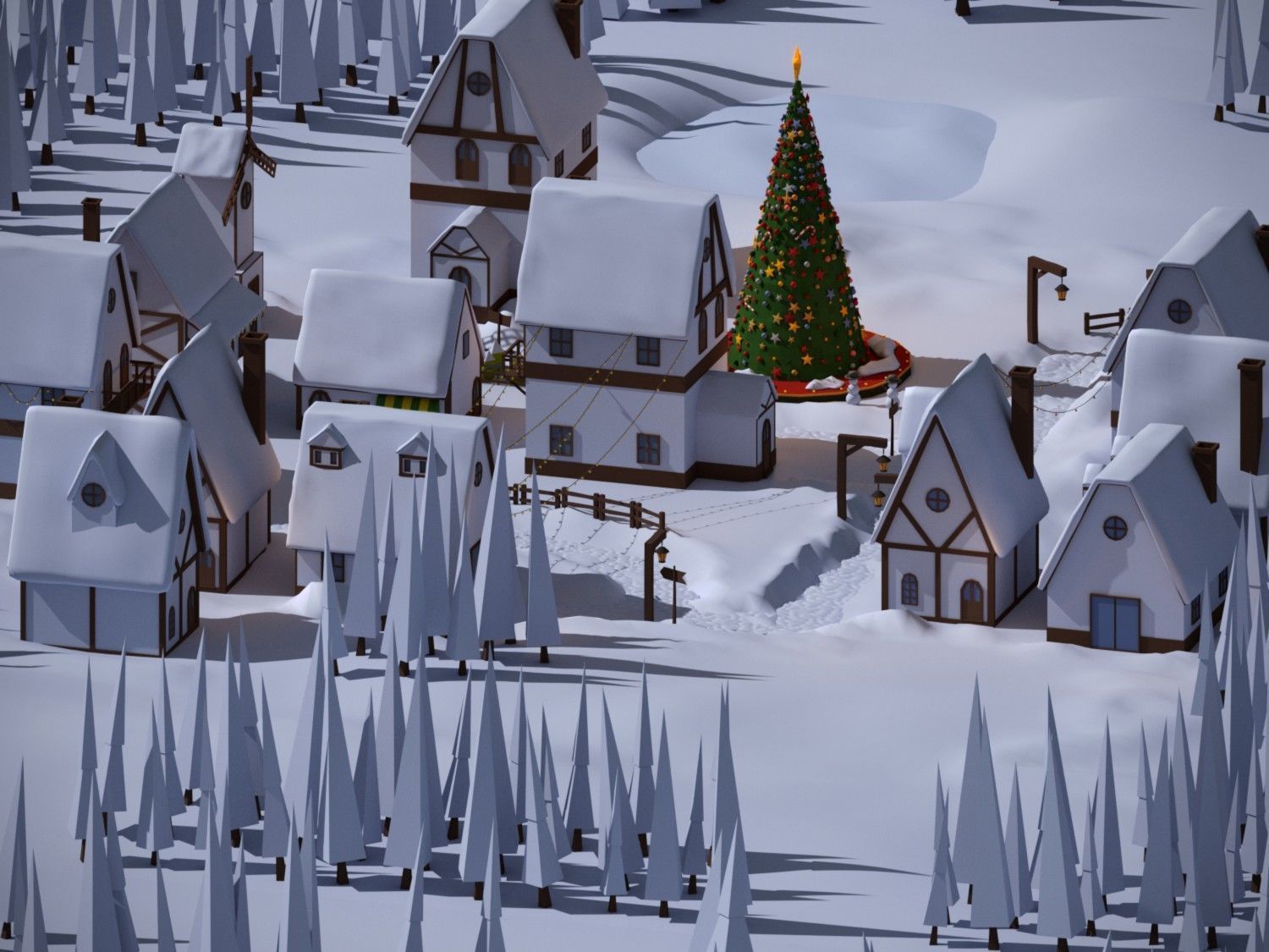 Christmas Town Low-poly 3D model_3