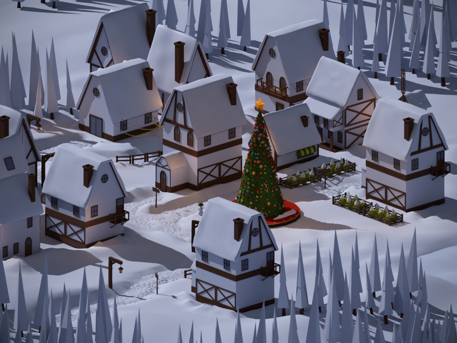 Christmas Town Low-poly 3D model_1