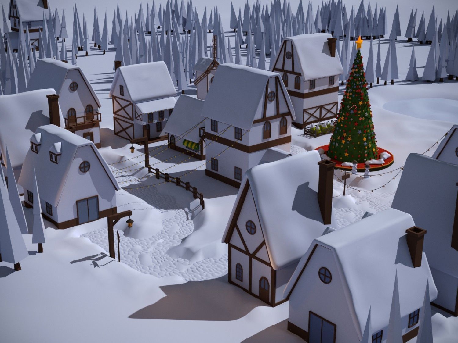 Christmas Town Low-poly 3D model_11