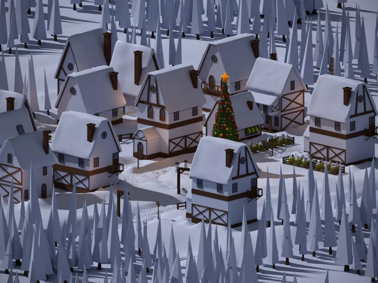 Christmas Town Low-poly 3D model_0