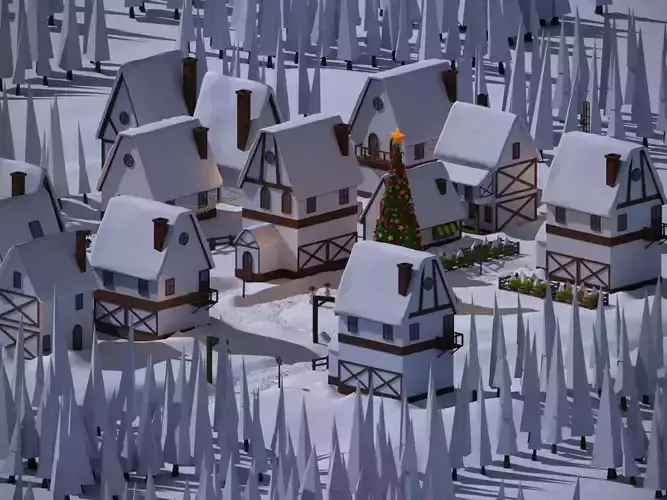 Christmas Town Low-poly 3D model