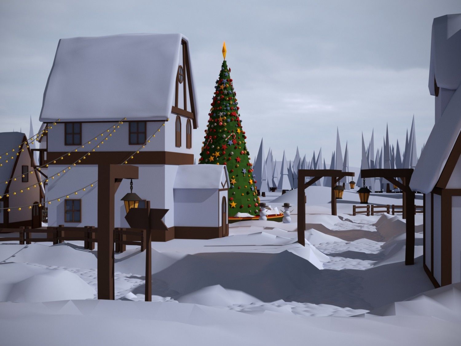 Christmas Town Low-poly 3D model_15