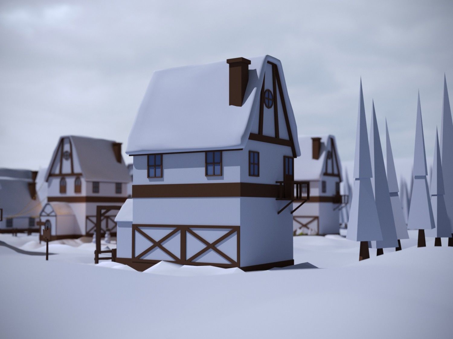 Christmas Town Low-poly 3D model_6