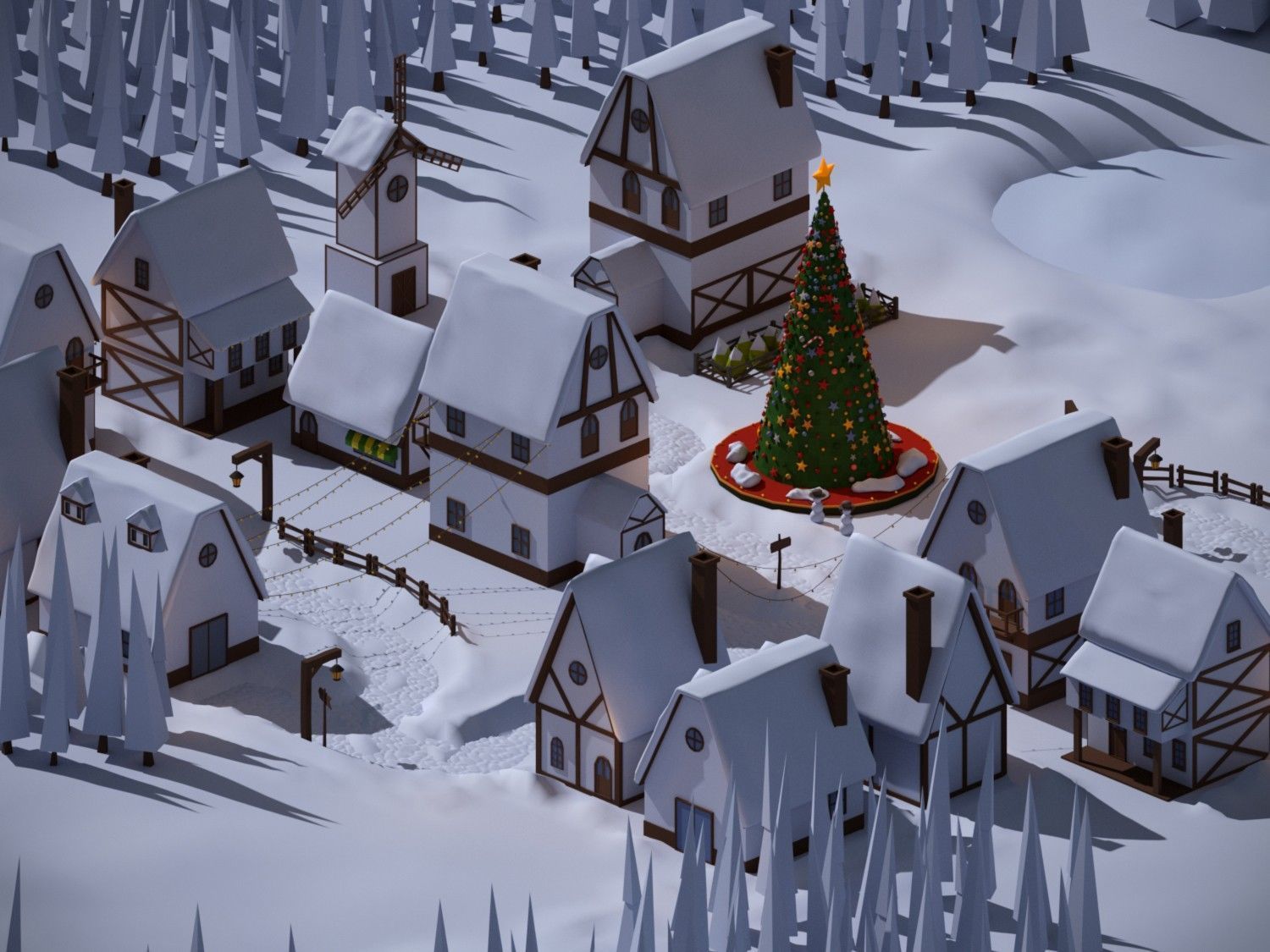 Christmas Town Low-poly 3D model_2
