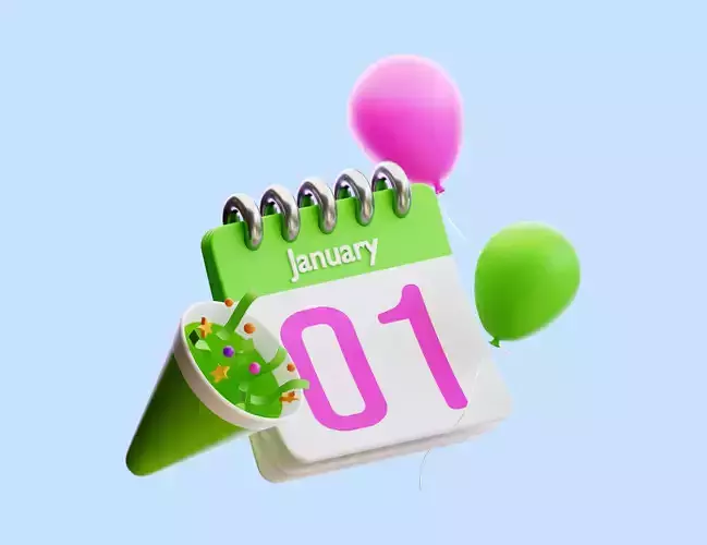 Happy New year 3D Illustration Low-poly 3D model